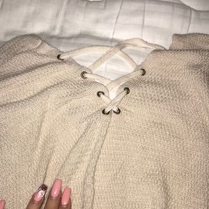 Cream American Eagle cardigan with lace up detail